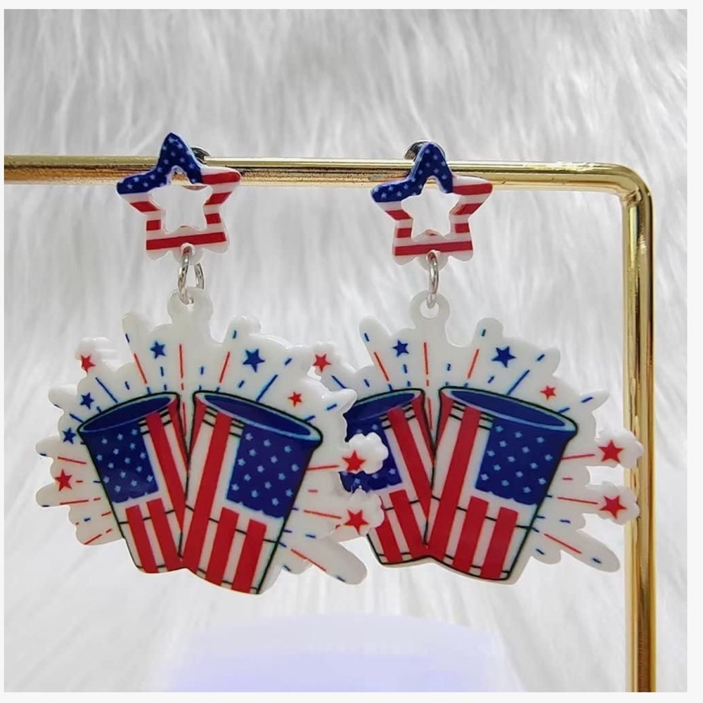 Patriotic Star and Flag Earrings July 4th